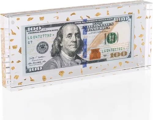 Miniatura 12 de Estuche de visualización con forma de billete de dólar de 7.8" x 3.9" – Estuche acrílico con marco para billetes de dólar, soporte magnético
