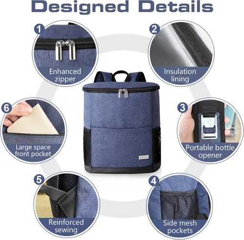 Miniatura 5 de Mochila Nevera Aislada para Exteriores - Mochila Nevera a Prueba de Fugas 30 Latas, Bolsa Nevera Impermeable Ligera para Retención de Calor/Frío