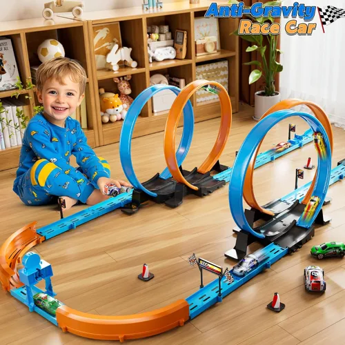Miniatura 6 de LILYBUDS Juego de Regalo de Pista de Autos de Juguete para Niños de 3-5, 4-7, 8-12 Años, Pistas de Carreras Largas con 4 Bucles de Acción y 4 Autos