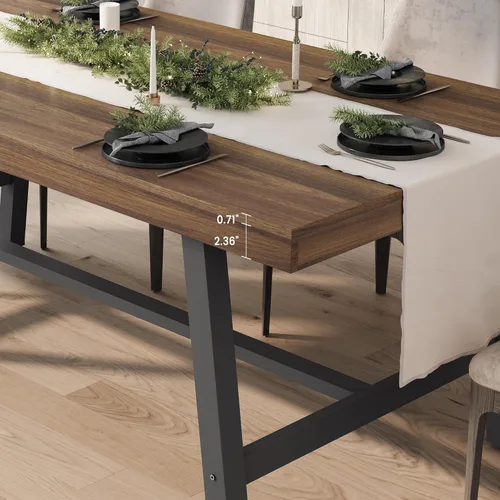 Miniatura 8 de GarveeHome Mesa de comedor industrial para 4-6 personas, mesa de cocina de madera de 63 pulgadas de largo con marco de metal resistente y acabado