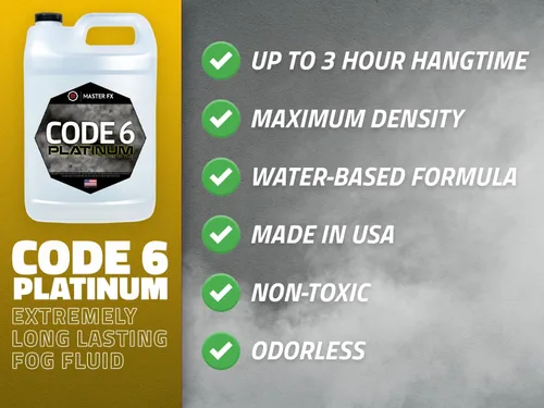 Miniatura 2 de Code 6 Platinum - Líquido de niebla prémium - Líquido de niebla a base de agua de alta densidad y larga duración para máquinas de 400 a 2000 vatios.