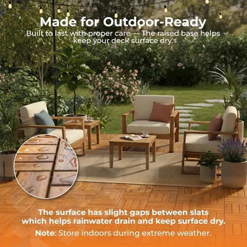 Miniatura 6 de Majestick Goods Azulejos entrelazados de madera de acacia, fácil instalación para suelos de patio y pasarelas con drenaje de base elevada, 12 x 12 x