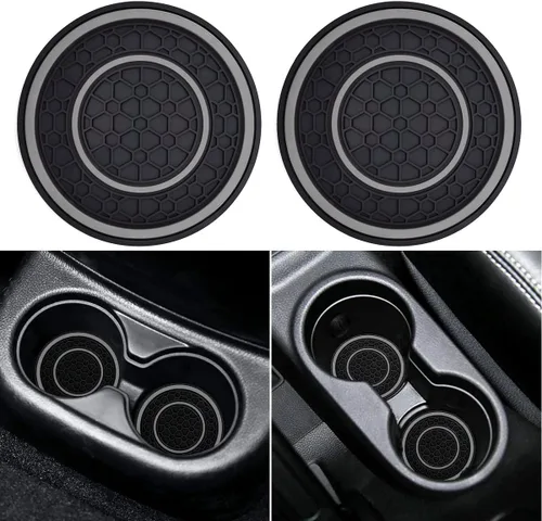 Miniatura 9 de Auprite Portavasos para automóvil, paquete de 2 posavasos universales antideslizantes para automóvil, accesorios para el interior del automóvil Negro