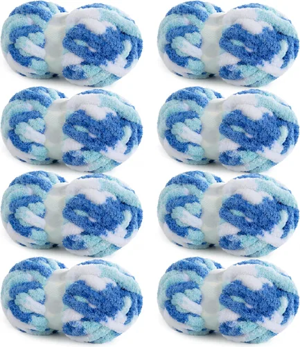 Miniatura 24 de HOMBYS Paquete de 8 hilos gruesos gigantes para tejer a ganchillo/tejer a mano, súper voluminosos, grandes, suaves, esponjosos, tie dye de felpa