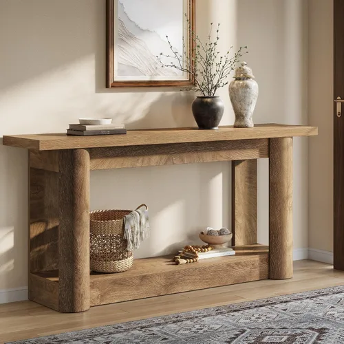 Miniatura 11 de Tribesigns Mesa consola de granja de 63 pulgadas, mesa de sofá larga estrecha detrás del sofá, muebles de entrada de almacenamiento de 2 niveles