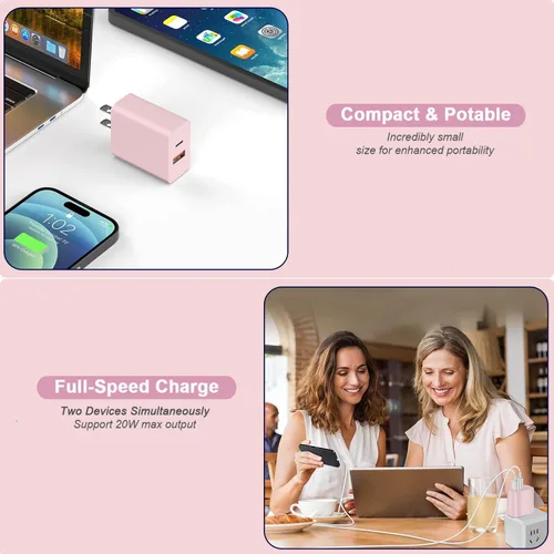 Miniatura 7 de Cable de carga rápida de 3 metros para iPhone 17/16e, paquete de 2 adaptadores Apple QC de 20 W con 2 puertos USB A+C y cable de carga rápida USB C