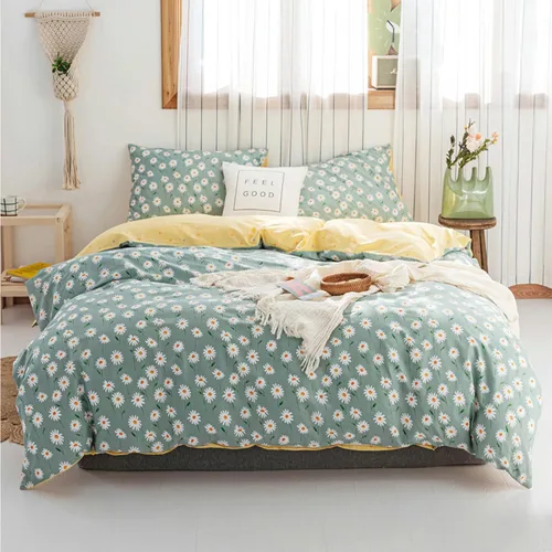 Miniatura 8 de HighBuy Juego de funda de edredón vintage con volantes y estampado de rayas francesas, 100% algodón con cierre de cremallera, juego de ropa de cama