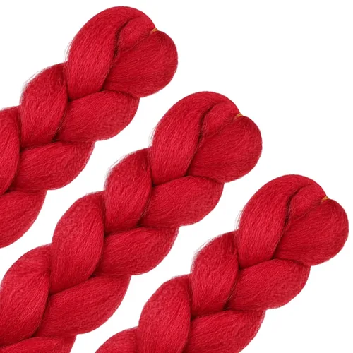 Miniatura 6 de HAIRCUBE Cabello trenzado rojo de 24 pulgadas, 3 paquetes de trenzas de caja preestiradas, extensiones de cabello trenzado trenzado de ganchillo