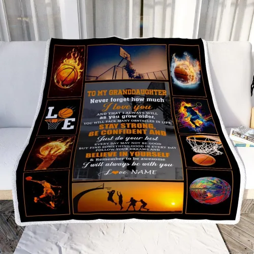Miniatura 2 de Manta personalizada de baloncesto con texto en inglés "To My Granddaughter from Grandma Grandpa Stay Strong Be Confident Believe in Yourself", manta
