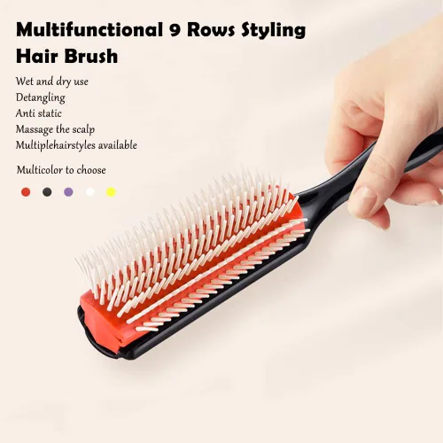 Miniatura 4 de Cepillo de pelo de 9 filas, fácil de limpiar, cepillo extraíble para peinar, desenredar, moldear, alisar, secar, separar, definir rizos para cabello
