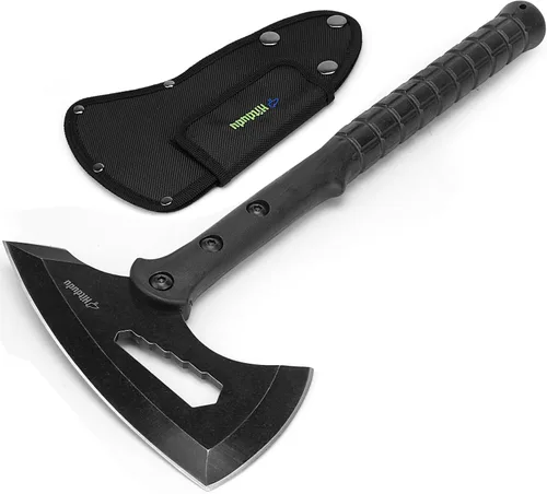 Miniatura 8 de Hitdudu Hacha y hacha de campamento, Tomahawk táctico de 15.7 pulgadas con cara de martillo, mango de fibra de nailon para supervivencia al aire