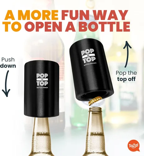 Miniatura 2 de Abrebotellas de cerveza Pop-the-Top (Negro): Abridor automático de tapas de botellas, herramienta de barra de presionar hacia abajo para que salte