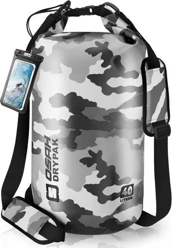 Miniatura 56 de Bolsa seca impermeable, 5L/10L/20L/30L/40L Mochila de almacenamiento ligera con funda para teléfono para mujeres y hombres, saco impermeable Gris