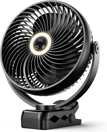 Miniatura 8 de Koonie Ventilador portátil recargable de 10000 mAh, de 8 pulgadas, con pinza, ventilador USB para automóvil de 4 velocidades, abrazadera resistente