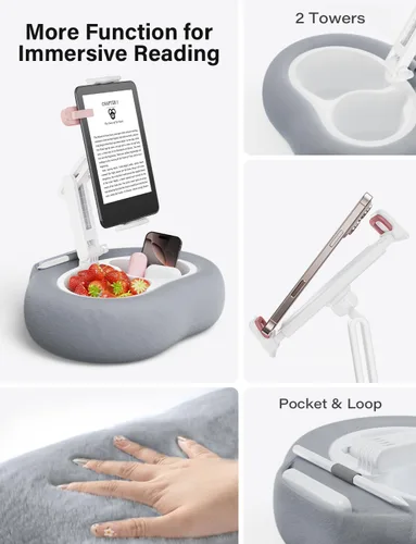 Miniatura 9 de TAZENI Soporte de almohada para tablet Kindle con 2 bandejas para teléfono de 4 a 13 pulgadas, soporte para teléfono / tableta/Kindle iPad soporte