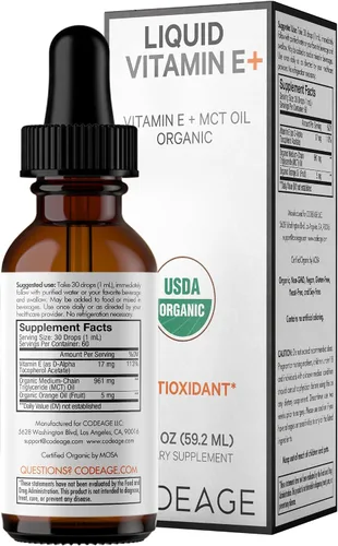 Miniatura 8 de Codeage Vitamina E líquida - Vitamina E orgánica certificada por el USDA, suministro de 2 meses - Acetato de tocoferol D-alfa, aceite de MCT