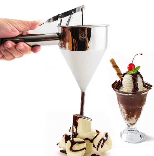 Miniatura 8 de Dispensador de embudo para hornear de acero inoxidable con soporte para panqueques Takoyaki, pasteles, pasteles, postres