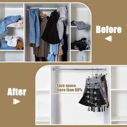 Miniatura 2 de Perchas para faldas de 6 niveles que ahorran espacio, paquete de 4 perchas para pantalones y faldas con clips para armario de mujer, organizador