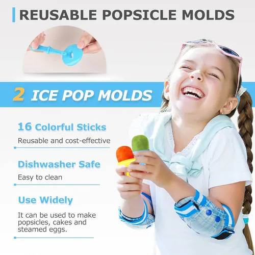 Miniatura 3 de Moldes de silicona para paletas de 14 cavidades, 2 moldes para paletas de hielo con palos de colores para morder huevos, moldes de helado