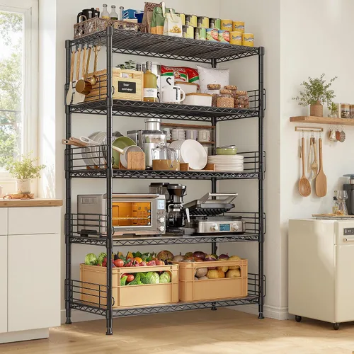 Miniatura 2 de Unidad de estantería de metal de 5 niveles, estantes de almacenamiento con enlazador de estante, estantes de despensa ajustables, estantería