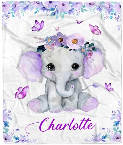 Miniatura 9 de Manta de bebé personalizada con nombre, linda flor de elefante, recién nacido, niña, niños, hija, multicolor 507