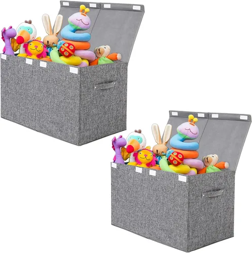 Miniatura 16 de popoly Caja grande de juguetes de 122L con tapa, organizador plegable de almacenamiento de juguetes con divisor extraíble para niños, niños, niñas