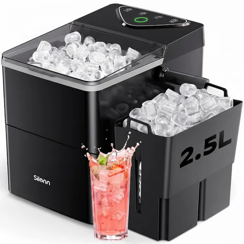 Miniatura 19 de Silonn - Máquina de hielo para encimera, máquina de hielo portátil con asa de transporte, máquinas de hielo autolimpiables con cesta y cuchara, 9