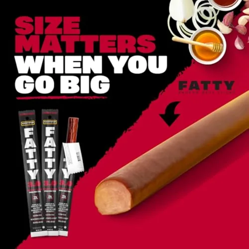 Miniatura 6 de FATTY - Palitos de carne de vacuno, paquete de 20 unidades, carne de res extra grande alimentada con hierba y cerdo sin antibióticos, 3 onzas, sin