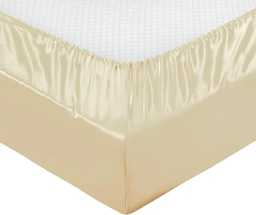 Miniatura 5 de Treely - Juego de 4 piezas de sábanas de satén tamaño individual sedoso y suave en color beige con bolsillo profundo, sábana bajera ajustada, sábana
