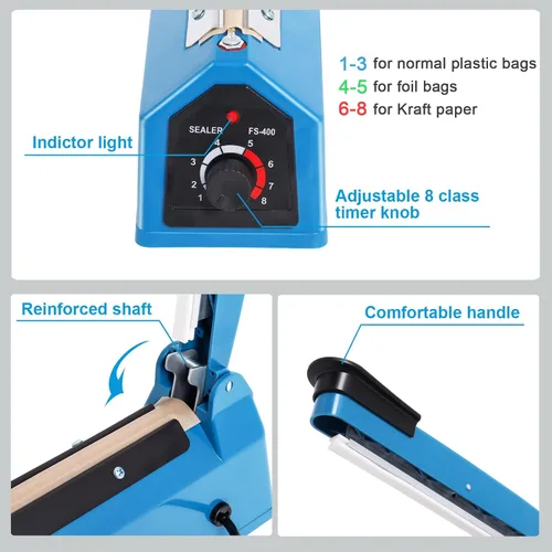 Miniatura 3 de Máquina selladora térmica por impulso de 16 pulgadas para bolsas de plástico, bolsas de PE PP y bolsas de papel Kraft, sellador de bolsas