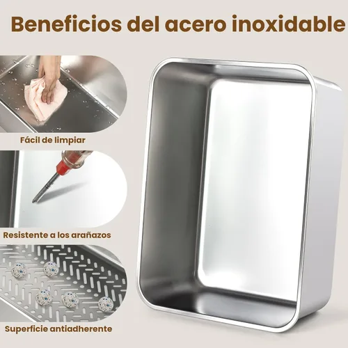 Miniatura 5 de Caja de Arena Tamizadora de Acero Inoxidable para Pellets de Pino, Caja de Arena para Gatos con Tamiz, Lado Alto para Gatos Pequeños, Anti-Fugas