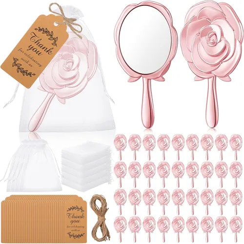 Miniatura 7 de Suzile Juego de 36 espejos de mano vintage mini rosa compacto espejo de quinceañera regalos de fiesta para invitados, suministros de fiesta