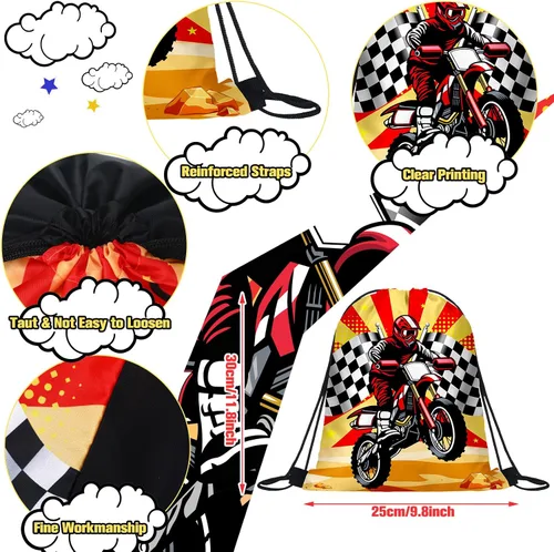 Miniatura 4 de Boao Paquete de 16 bolsas de regalos de motocross con cordón para fiestas temáticas de carreras, bolsas de regalos para fiestas de cumpleaños