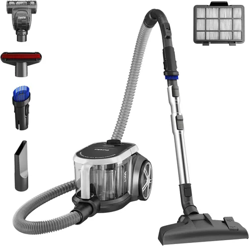 Eureka Aspiradora sin bolsa con recipiente, aspiradora ligera para alfombras y suelos duros, color plateado con negro, NEN180 Plata con negro