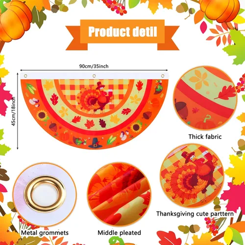 Miniatura 2 de 8 banderines plisados de Acción de Gracias para exteriores, diseño de calabaza, pavo, banderines de otoño con cabecera de lona y ojales de metal
