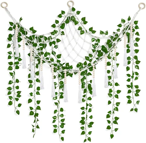 Miniatura 8 de Suncalla Hamaca de red de almacenamiento de juguetes de peluche grande, 8 piezas, con enredaderas falsas, guirnalda de hiedra artificial, decoración