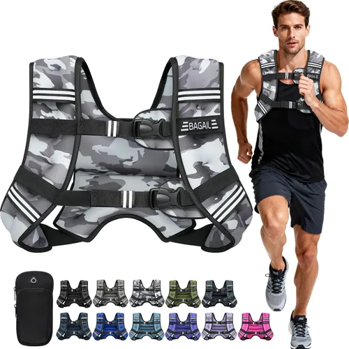 Miniatura 24 de BAGAIL Chaleco con peso de 5, 8, 10, 12, 15, 20, 25, 30 lbs, para caminar y perder peso, reflectante, con bolsa para teléfono, para mujeres y Negro