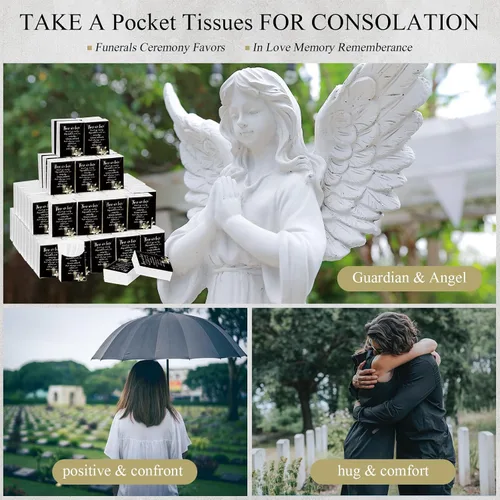 Miniatura 6 de 100 Paquetes de Pañuelos Faciales Conmemorativos "Aquellos que Amamos No Se Van" Poema Inspiracional Pañuelos de Bolsillo 3 Capas Paquetes de Negro