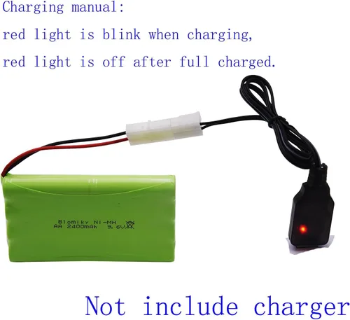 Miniatura 4 de Blomiky Paquete de 2 baterías AA recargables NiMH de 9.6 V 2000 mAh con conectores estándar Tamiya enchufe y cable USB para auto tanque RC