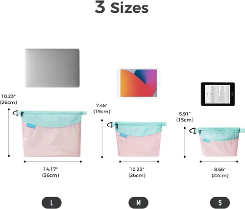 Miniatura 7 de Pack all bolsa con cremallera de material resistente al agua, bolsa de malla con cremallera para almacenamiento, viajes, oficina (pequeña, rosa)