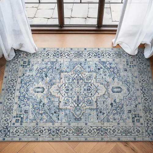 Miniatura 42 de Bloom Rugs Alfombra lavable antideslizante de 2 x 3 pies, color azul/verde/mandarina, alfombra tradicional oriental para sala de estar, dormitorio