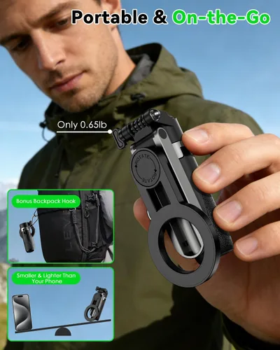 Miniatura 4 de CloudValley Palo magnético para selfie y mini trípode, estabilizador de mano extensible de rotación de 360°, agarre de cámara con control remoto
