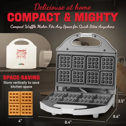 Miniatura 5 de SugarWhisk Máquina para Hacer Waffles Cuadrada, Máquina para Hacer Mini Waffles Clásicos de 2 x 4, Plancha para Waffles, Placas de Cocción Duales