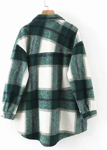 Miniatura 32 de Tanming - Chaquetas de franela cepillada para mujer, a cuadros, con botones, solapas y bolsillos, camisa tipo chaqueta