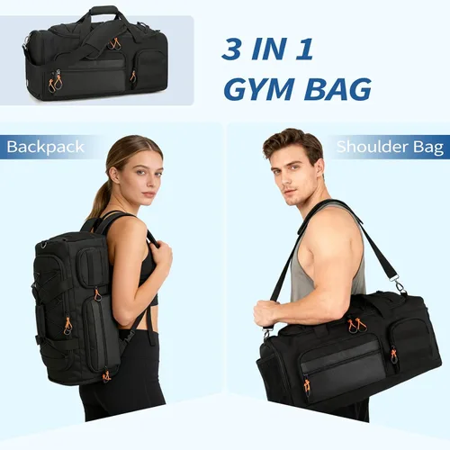 Miniatura 8 de Searock Bolsa de gimnasio de 40 L para hombres, mochila 3 en 1 para viajes, bolsas deportivas para gimnasio, campamento, bolsa de fin de semana