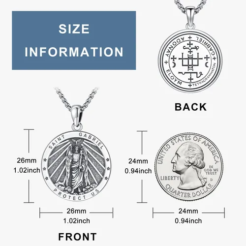 Miniatura 10 de Odinstone Collar de plata de ley 925 con medalla de San Miguel/San Cristóbal/San Benito/Crucifijo de Jesús/San Uriel/Arcángel Rafael para hombres