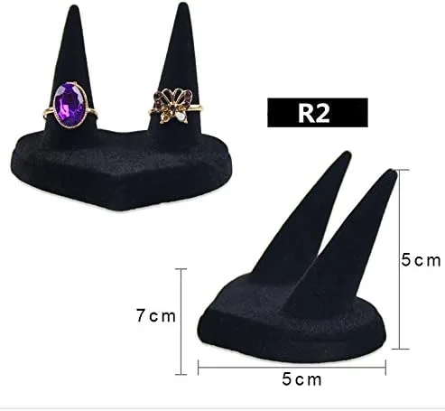 Miniatura 5 de Bocar 5pcs terciopelo negro anillo de dedo exhibición escaparate organizador titular joyería almacenamiento contador JZZ-2Z
