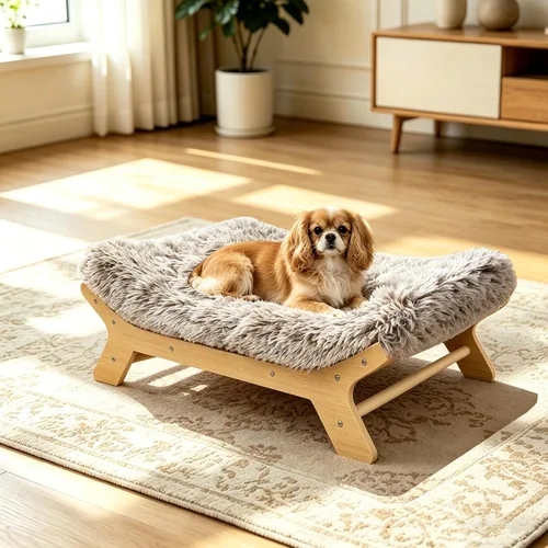 Cama elevada para perros de 24 x 18 x 7 pulgadas, marco de cama elevado de madera para perros pequeños y colchón para mascotas pequeñas de hasta 40
