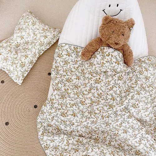 Miniatura 2 de BuLuTu Manta de 4 capas para niños pequeños, 100% algodón muselina, mantas de cama para niños, niñas, niños, con bonito patrón de flores de hibisco