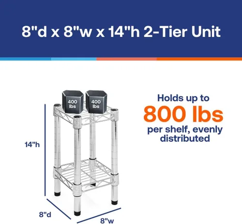 Miniatura 2 de Shelving Inc. Estantería de alambre cromado de 8 pulgadas de profundidad x 8 pulgadas de ancho con estantes de 2 niveles, capacidad de peso de 800